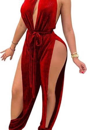 Women Sexy Elegant Velvet Party Club Night Bodycon Casual Jumpsuits Clubwear