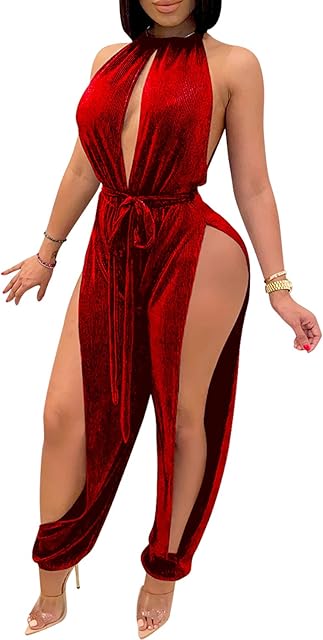 Women Sexy Elegant Velvet Party Club Night Bodycon Casual Jumpsuits Clubwear