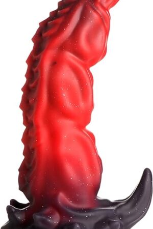 King Scorpion Silicone Dildo for Beginners, Men, Women, & Couples. Fantasy Dildo and Suction Cup Base. Harness Compatible, Premium Silicone. 1 Piece, Red & Black.
