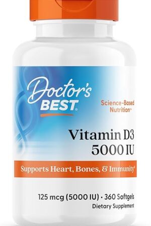 Doctor's Best Vitamin D3 5,000 IU for Healthy Bones, Teeth, Heart and Immune Support, Non-GMO, Gluten-Free, Soy Free, 360 Count (Pack of 1)