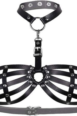 Women Sexy Leather Lingerie Bodysuits Bra Leather Body Cage Neck Women Lingerie Goth Black Black Lingerie Set for