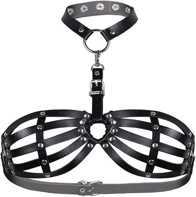 Women Sexy Leather Lingerie Bodysuits Bra Leather Body Cage Neck Women Lingerie Goth Black Black Lingerie Set for