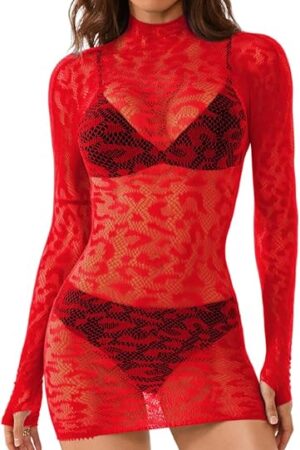 Women Sexy Leopard Mini Fishnet Bodycon Dress, Long Sleeve Sheer Mesh, Going Out Rave Party Club Exotic Dancer Outfit