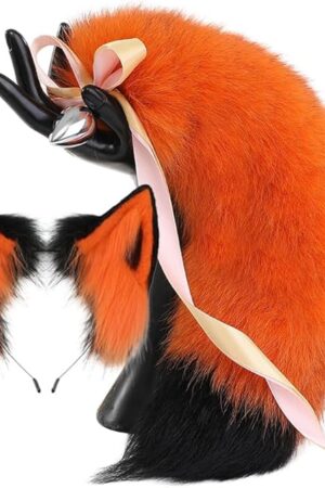 Butt Plug Fox Tail,Black with Orange Artificial Handmade Fox Tail,SM Props, Stainless Steel Anal Plug,Female Anal Expander,Cosplay Sex Toys-30Tail||4.1CM Anal Plugs
