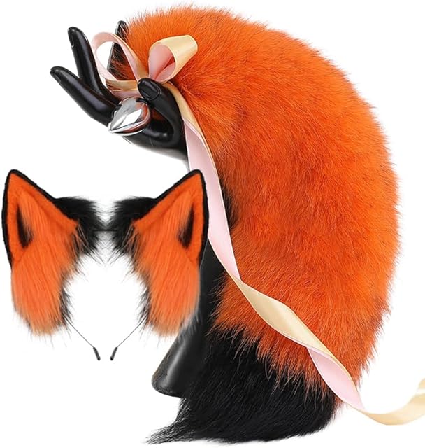 Butt Plug Fox Tail,Black with Orange Artificial Handmade Fox Tail,SM Props, Stainless Steel Anal Plug,Female Anal Expander,Cosplay Sex Toys-30Tail||4.1CM Anal Plugs