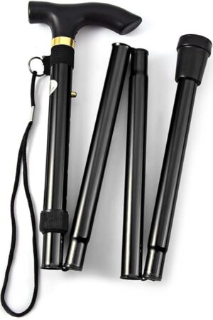 Folding Lightweight Walking Stick - Adjustable Aluminum Metal Collapsible Travel Cane with Non-Slip Rubber Base