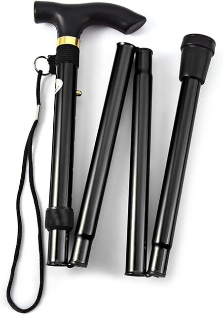 Folding Lightweight Walking Stick - Adjustable Aluminum Metal Collapsible Travel Cane with Non-Slip Rubber Base