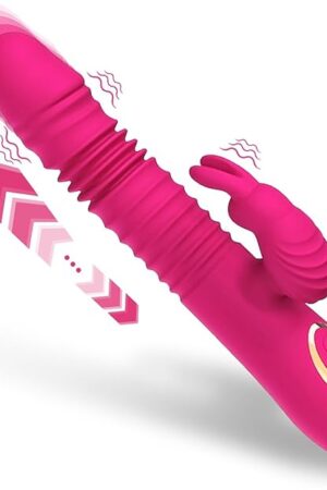 Vibrating Rabbit Dildo with Heating, 10 Vibration Modes, Dual Motor, Pink