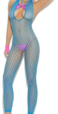 Women's Crochet Bodystocking with Keyhole Neck and Satin Bow