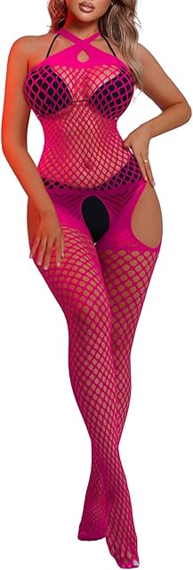 Woman Sexy Lingerie Nightwear Halter Body Stocking One Piece Fishnet Mini Top and Tights