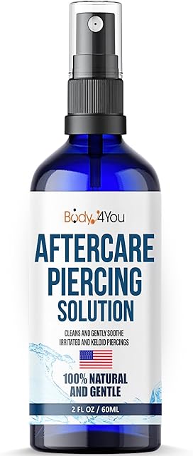 BodyJ4You Piercing Aftercare Spray - Saline Solution Natural Keloid Bump Removal - Ear Piercing Cleaner Nose Septum Belly Button Cartilage - Sea Salt Aloe Vera Rosemary - Fine Mist 2 Fl Oz