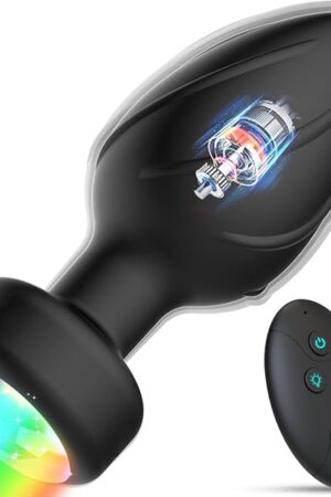 10 Modes Vibrating Butt Plug - LED Colorful Light up Remote Control Anal Plug for Prostate Massage, Adult Sex Toys for Men Women, Couples Black