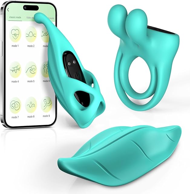 Couple Sex Toys Couples Vibrator Kit - Includes Vibrating Cock Ring, Wearable Panty Vibrator & Finger Vibrator with App Remote Control Stimulator Adult Sex Toy for Women & Partner Pleasure Play