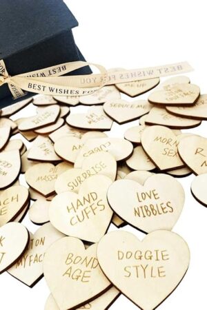60Pcs Funny Tokens Sex, Date Night Ideas Activity Tokens Games Funny Wooden Couples Wedding Anniversary Token Gift Romantic Funny Sex Token Gift Valentines Ideas Games Gifts (Heart-Shaped)