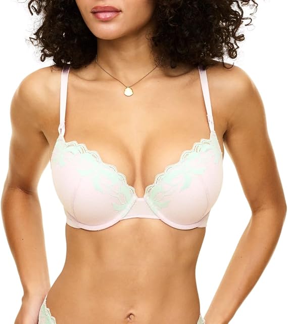 Audrina Plunge Push Up Bra - 30A-38DD Underwire Bra for Women with Lace Bow Detail & Adjustable Straps