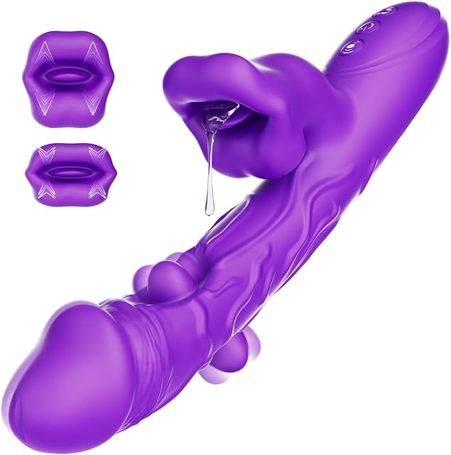 Dildo Vibrator Sex Toy for Women - 3 in 1 Tongue G Spot Vibrator with 6 Wiggling & 7 Biting Licking & 10 Vibrating Modes, High Frequency Anal Clitoral Stimulator Adult Sex Toys for Female Couples