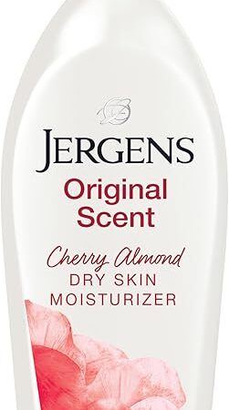Jergens Original Scent Dry Skin Body Lotion, Hand and Body Moisturizer, Cherry Almond Essence, Dermatologist Tested, 32 Oz