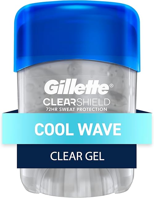Gillette Antiperspirant and Deodorant for Men, 72hr Sweat & Odor Protection, Long Lasting Freshness, Anti-White Mark Technology, Clear Gel, Cool Wave Scent, 0.5 oz