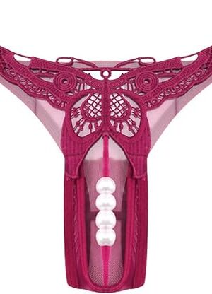 Lace Thongs for Women Hipster Tangas Panties Bow-Knot G-string Sexy Pearl Comfy T-back Panties Briefs Underwear