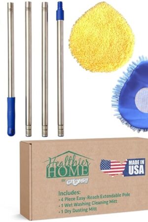 CHOMP Long Handle Wall Cleaner, 5 Minute CleanWalls Extendable Wall Washer, Ceiling Cleaner, Baseboard Duster, Telescoping Dry Dust and Wet Wash Cleaning Mop with Washable Microfiber Pad