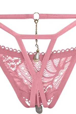 Womens Sexy Pendant Pearl G String Floral Lace Briefs Thongs Erotic Underwear Hollow Out Sheer Low Rise Underpants