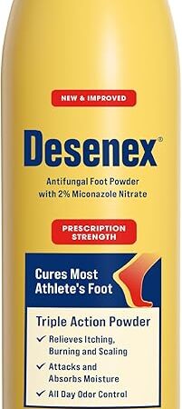 Desenex Anti-Fungal Foot Powder, Cures Most Athlete?s Foot, 2% Miconazole Nitrate, Helps Relieve Itching, Burning and Scaling, Attacks and Absorbs Moisture, 3oz Bottle