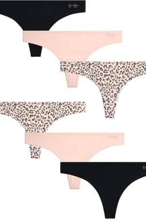 Women's Thong Panties - 6 Pack Seamless Lace Microfiber Underwear for Women (S-XL)