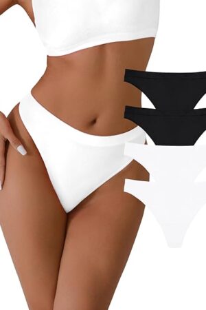 4 Pack Seamless Women Underwear Thongs No Show Ladies Panties Breathable Sexy Low Rise Bikini Panties