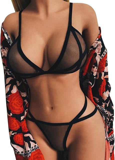 Women's 2 Piece Bra and Panty Set G String Curvy Sheer Lingerie Set for Women Mesh Kinky Matching Bra and Panty Sets