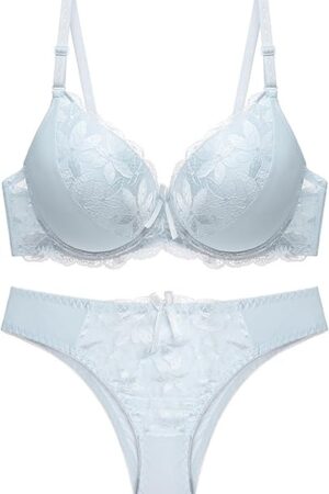 Women's Embroidery Lace Underwire Push Up Everyday Bra with High Waisted Panty Matching Sexy 2 Piece Lingerie Sets