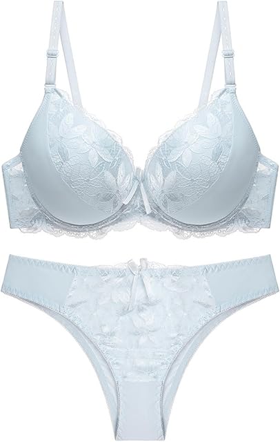 Women's Embroidery Lace Underwire Push Up Everyday Bra with High Waisted Panty Matching Sexy 2 Piece Lingerie Sets
