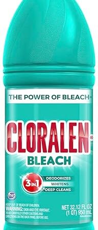Cloralen Household Cleaning Liquid Bleach - 32.12 fl oz - 3-in-1 Multipurpose Cleaner for Laundry, Bathroom & Kitchen - Deodorizes, Whitens & Deep Cleans