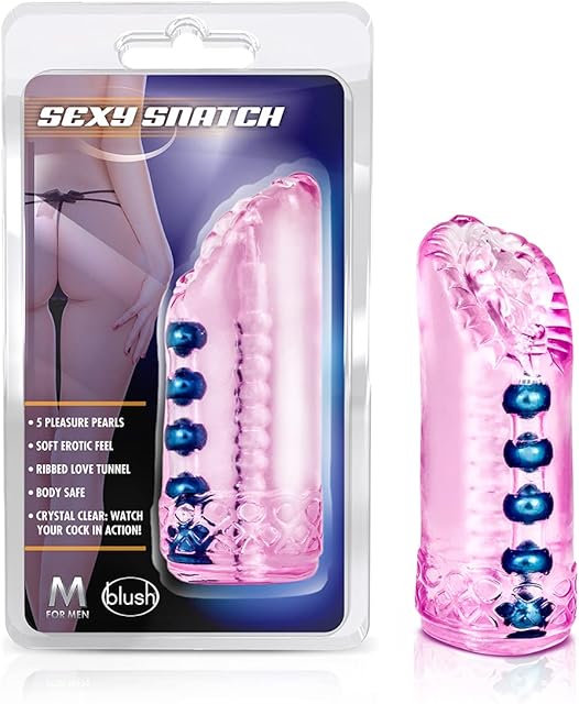 Blush Novelties M for Men Sexy Snatch Stroker Realistic Masturbator - 5 Rows of Massaging Pleasure Beads - Open Ended for Easy Cleaning and Warms to The Touch - Solo or Couples Play - Sex Toy for Men