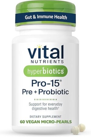 Hyperbiotics Vital Nutrients Pro-15 Prebiotics + Probiotics for Women and Men | 15 Science Backed Strains | Supports Occasional Constipation, Diarrhea, Gas & Bloating | 60 Vegan Time Release Pearls