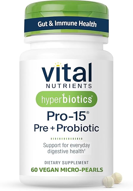 Hyperbiotics Vital Nutrients Pro-15 Prebiotics + Probiotics for Women and Men | 15 Science Backed Strains | Supports Occasional Constipation, Diarrhea, Gas & Bloating | 60 Vegan Time Release Pearls