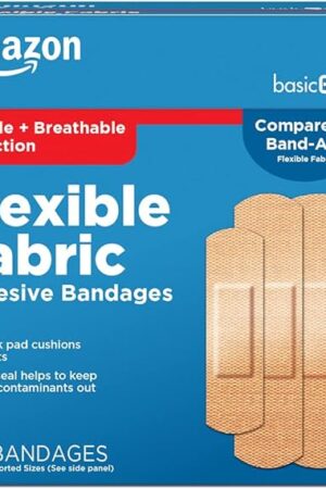 Amazon Basic Care Flexible Fabric Adhesive Bandages, First Aid and Wound Care Supplies, Assorted Sizes, 100 Count