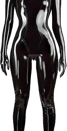 Women's Sexy Shiny Wetlook PVC Leather Jumpsuit Zipper Crotch Bodysuit Catsuit with Gloves Clubwear