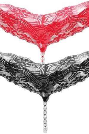 2 Pack Womens Pearls Mini Bikini G-String Thongs Peral Chain String Cute Lingerie T Pants Lace Thongs M-XXL