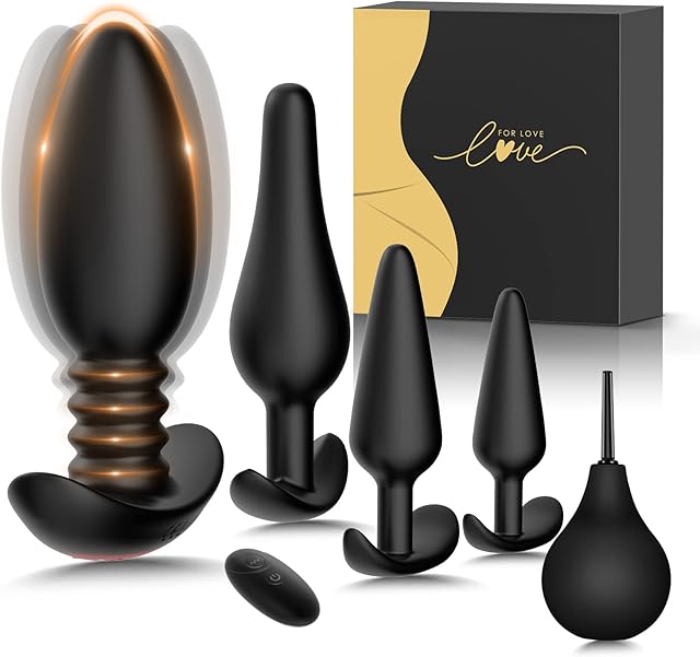 Anal Butt Plug Set Sex Toys- 5PCS Vibrating Butt Plug Anal Vibrator Toys Training Kit with 10 Vibration Modes, Prostate Massager Remote Control Plugs, Adult Sex Toy for Men Women or Couples