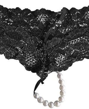 Womens Sexy Pendant Pearl G String Floral Lace Briefs Thongs Underwear Erotic Thong Low Waist Lingerie Panties