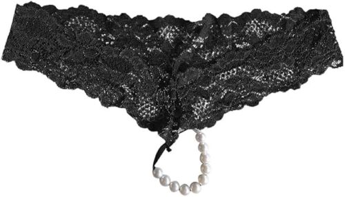 Womens Sexy Pendant Pearl G String Floral Lace Briefs Thongs Underwear Erotic Thong Low Waist Lingerie Panties