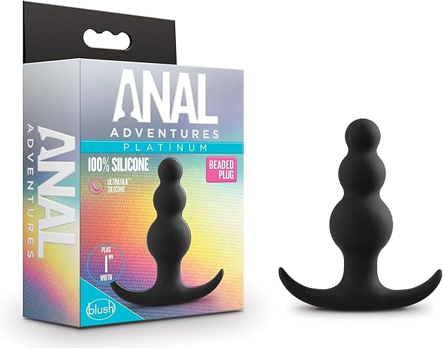 Blush Novelties Anal Adventures Platinum Beaded Silicone Butt Plug - Flared Base for Safety Comfort & Wearability - Designed for Anal & Prostate Play - Increased Bead Sizes - Smooth Sex Toy