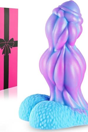 25" Diameter Silicone Fantasy Monster Knotted Dildo with Suction Cup, 7 Inch Realistic Thick Dog Knot Giant Dildo G-Spot Penis, 6" Wide Alien Blue Purple Anal Dildos Shower Sex Toy for Men Women Gay