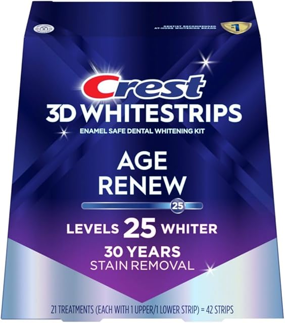 Crest 3D Whitestrips Age Renew ? Teeth Whitening Kit, 21 Treatments, Each with 1 Upper/1Lower, 42 Strips ? Crest 3DWhite Teeth Whitening Strips