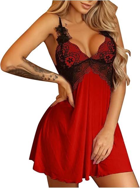 Lace Babydoll Lingerie for Women Sexy Hot Chemise Nightgown Mesh Nightdress Pajama Dress for Sex Naughty