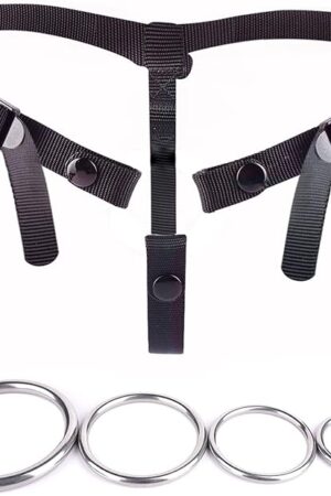 FREDORCH Anti-Off Male Chastity Cage Devices Elastic Band Penis Cage Accessories, Adjustable Auxiliary Belt with 4 Size Cock Rings Sex Toy Underwear for Men (Adjustable Belt with 4 Size Ring)
