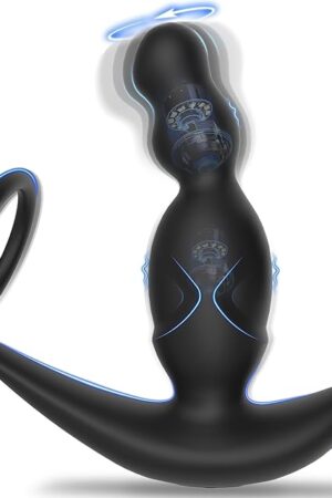 Anal Sex Toys for Men, Anal Vibrator Prostate Massager with Cock Ring, Vibrating Anus Butt Plug with 3 Rotating & 10 Vibrating Modes, Anal Beads for Gay Couples Adult Sex Toys for Man with Remote