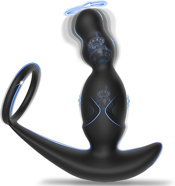 Anal Sex Toys for Men, Anal Vibrator Prostate Massager with Cock Ring, Vibrating Anus Butt Plug with 3 Rotating & 10 Vibrating Modes, Anal Beads for Gay Couples Adult Sex Toys for Man with Remote