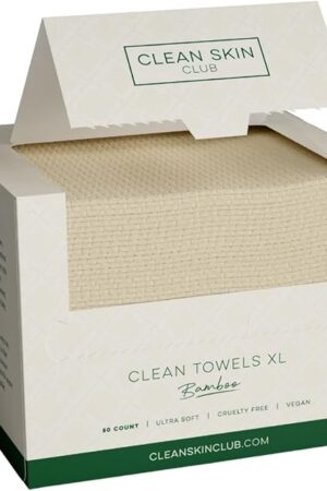 Clean Skin Club Bamboo Viscose Clean Towels XL?, 100% USDA Biobased Face Towel, Disposable Face Towelette, Makeup Remover Dry Wipes, Ultra Soft, 50 Ct, 1 Pack