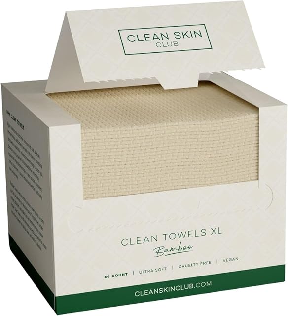 Clean Skin Club Bamboo Viscose Clean Towels XL?, 100% USDA Biobased Face Towel, Disposable Face Towelette, Makeup Remover Dry Wipes, Ultra Soft, 50 Ct, 1 Pack